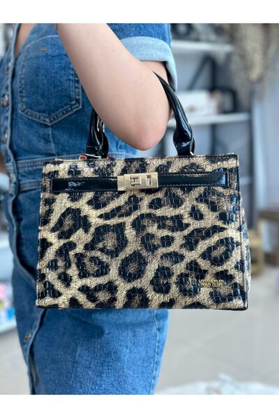 EVASAMLİSHOESBAG Leopar Desenli Kare El ve Omuz Çantası