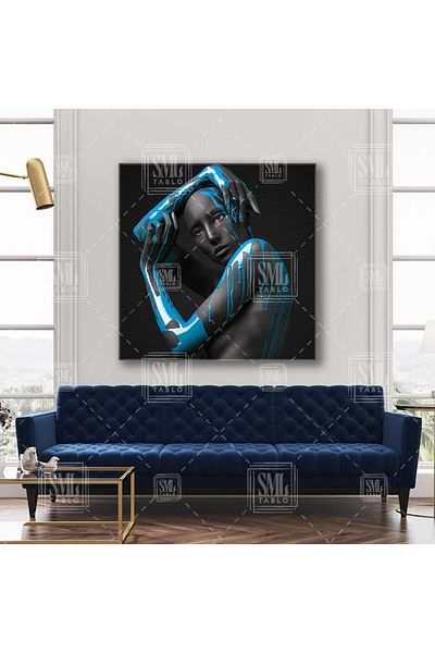 SML TABLO Femeie care pozează cu mâinile pictate portocaliu Decor Pictură pătrată pe pânză