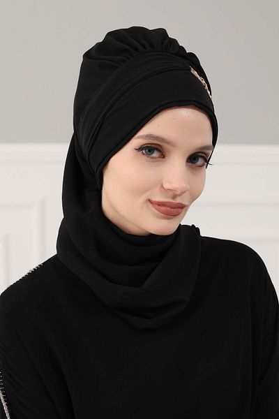 Aisha's Design Design Chiffon Ready Turban with Gold Accessories,ht-28,ht-28