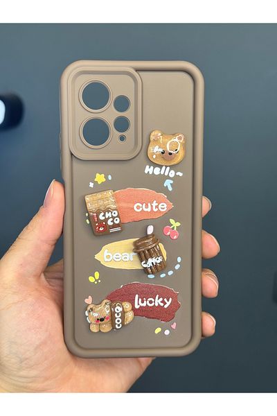 Fibaks جراب Redmi Note 12 4G بتصميم نمط حماية للكاميرا غطاء سيليكون ناعم بلون القهوة