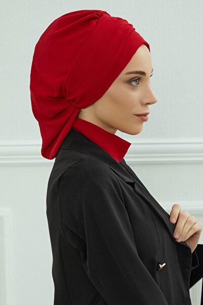 Aisha's Design Aerobin Ready-Made Turban with Fabric Accessories, Ht-93, Red