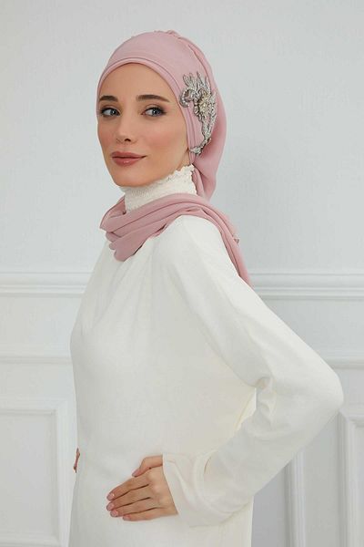 Aisha's Design Stone Colored Flower Patterned Chiffon Turban - Ht-104, Ht-104