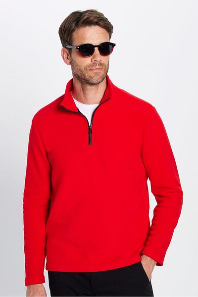Tudors Unisex Κόκκινο Φούτερ Fleece Anti-Pilling Cold Proof - Stand Collar, Standard Fit