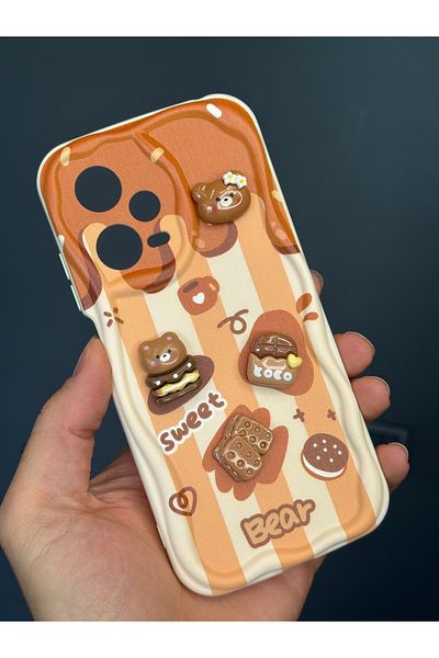 Fibaks جراب Redmi Note 12 Pro 5G بتصميم منقوش لحماية الكاميرا على شكل دمية دب بسكويت بلون القهوة من السيليكون