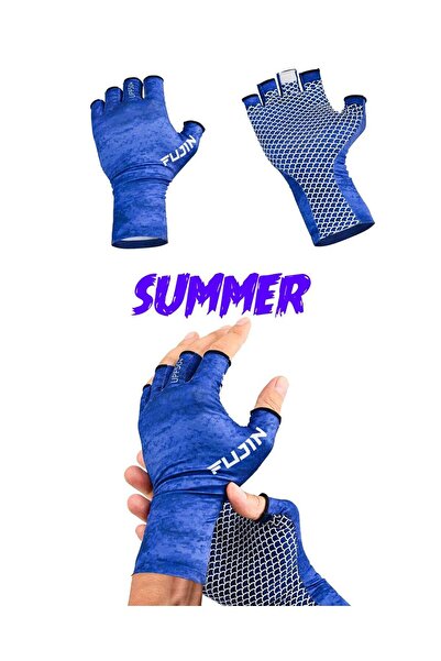 Fujin Pro Angler Summer Gloves Blue Balıkçı Eldiveni