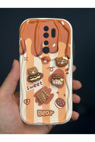 Fibaks جراب Redmi Note 8 Pro بتصميم منقوش لحماية الكاميرا على شكل دمية دب بسكويت وغطاء سيليكون بلون القهوة