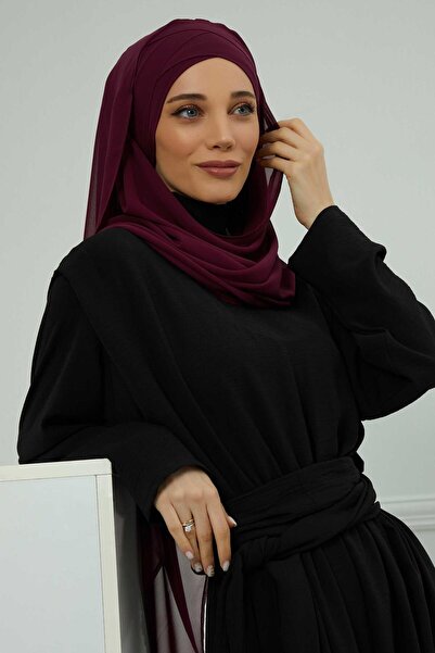 Aisha's Design Πρακτικό σάλι από σιφόν με κλασικό σχέδιο, CPS-15, CPS-15, Plum