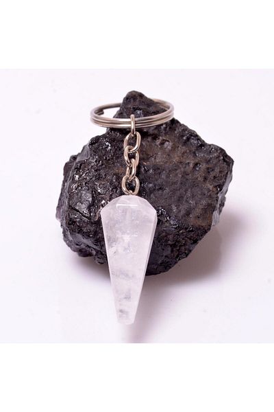 Taş Sandığı Crystal Quartz Stone Keychain - Cone Shaped
