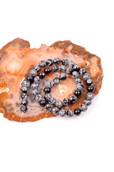 Taş Sandığı Snowflake Obsidian Stone String (8 Mm)