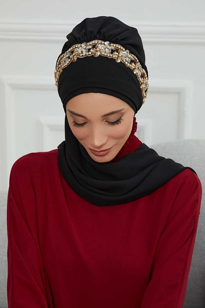 Aisha's Design عمامة شيفون جاهزة - إكسسوار حجري، تصميم، ht-101، ht-101