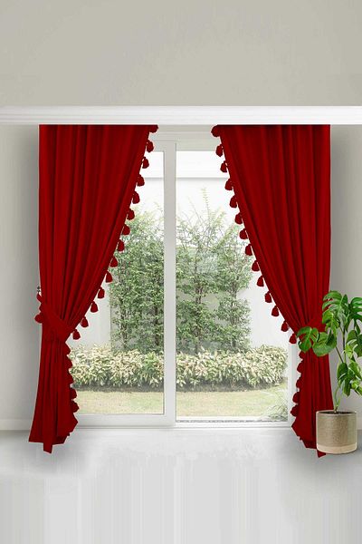 Aisha's Design Tassel Edged Background Curtain,Pr-1B