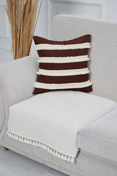 Aisha's Design 90X75 cm Linen Textured Fringed Sofa Cover - Ko-24T