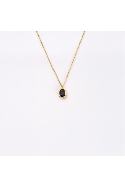 FasekGold Gümüş Kolye - Smoky Taşlı Oval Çerçeveli Sade Minimal Tasarım Tarz 925 Ayar Gümüş Kolye
