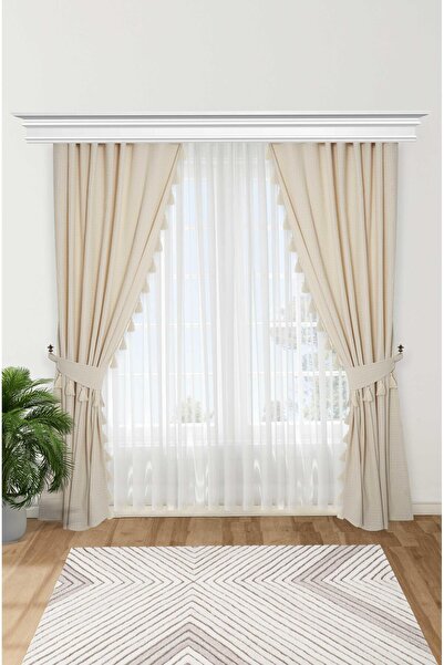 Aisha's Design Fringe Edge Background Curtain Double Edge, Pr-16, Cream