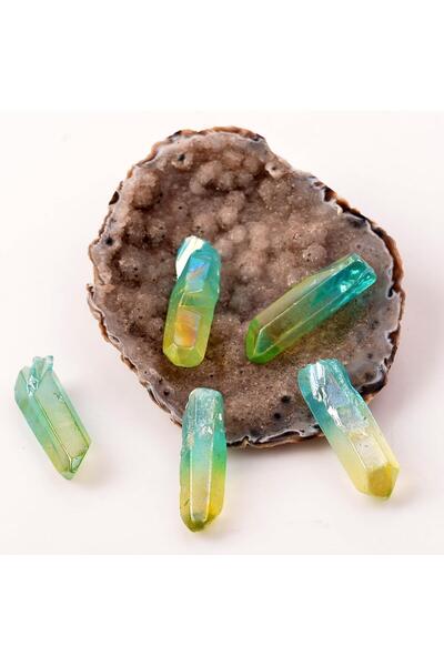 Taş Sandığı Aura Kuvars Taşı Kazık Kütle - Yeşil Sarı Renkli