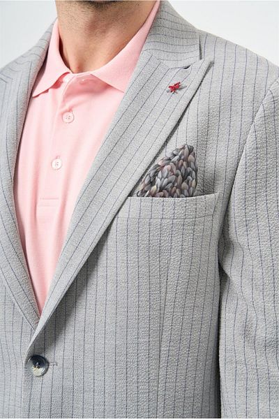 İmza Γκρι ριγέ γιακά γκοφρέ Λύκρα 6 Drop Slim Fit Slim Fit Classic Jacket 1002240111