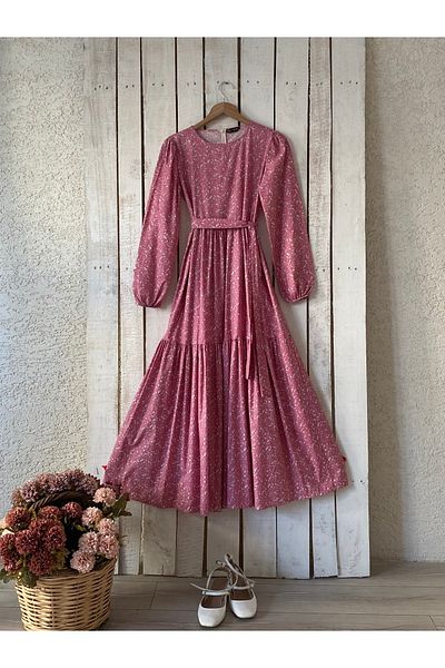 KÜÇÜĞÜM BUTİK Rochie cu straturi din poplin crocant roz Hijab
