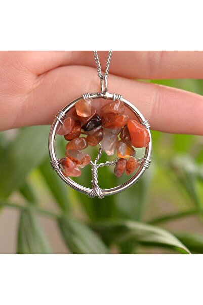 Taş Sandığı Tree of Life Patterned Agate Stone Necklace