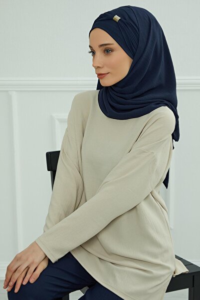 Aisha's Design Accessory Detailed Aerobin Shawl, Cps-94, Navy Blue