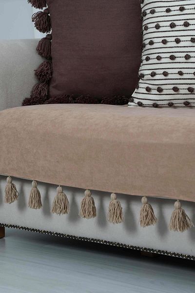 Aisha's Design غطاء أريكة مزين بشراشيب مقاس 90x210 - KO-19