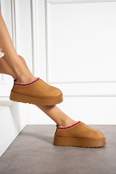 eformoda by emre yılmaz Γυναικείες κοντές μπότες Tan - Χοντρή σόλα και εσωτερική γούνα UG05