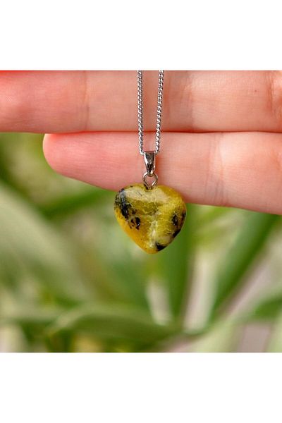 Taş Sandığı Serpentine Stone Heart Necklace - Small Size