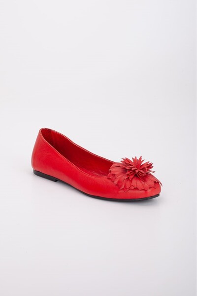 VİNİCCİ AYAKKABI HAKİKİ DERİ ÇİÇEKLİ KIRMIZI BABET