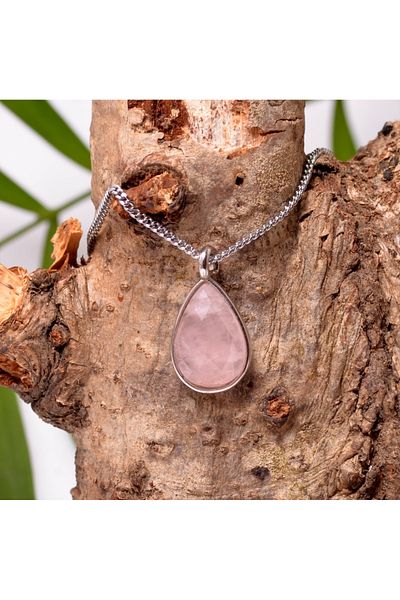 Taş Sandığı Pink Quartz Stone Drop Necklace - Small Size
