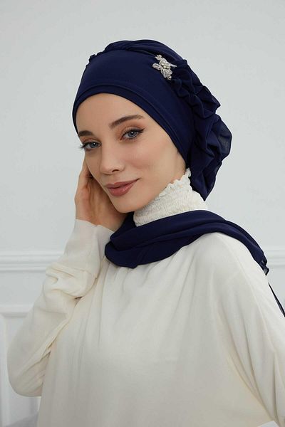 Aisha's Design عمامة شيفون مع إكسسوارات فضية - كشكشة جانبية، HT-106، HT-106
