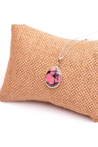 Taş Sandığı Rhodonite Stone Silver Necklace