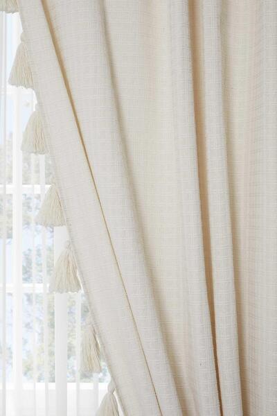 Aisha's Design Fringe Edge Background Curtain Double Edge, Pr-16, Cream