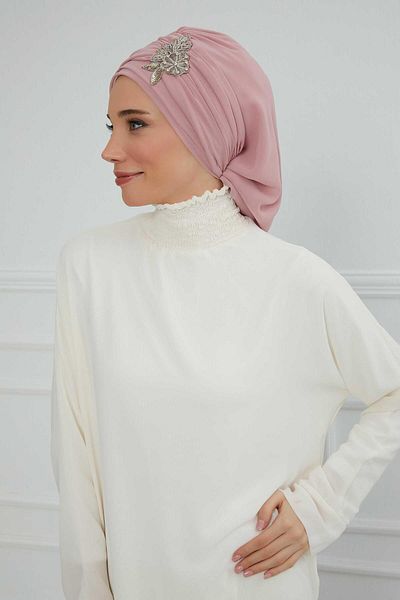 Aisha's Design عمامة شيفون منقوشة بزهرة حجرية - مطوي وإكسسوارات، جاهزة للاستخدام، ht-105، ht-105