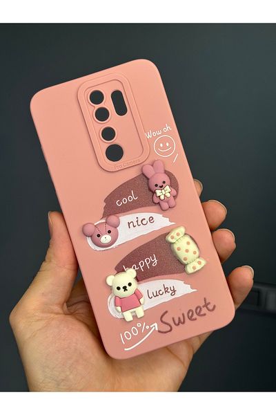 Fibaks جراب متوافق مع هاتف Redmi Note 8 Pro مصمم بنمط حماية للكاميرا غطاء سيليكون ناعم وردي أرنب