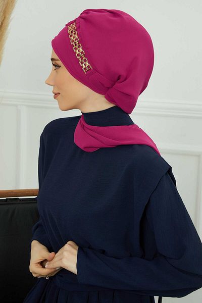 Aisha's Design عمامة شيفون جاهزة - إكسسوار ذهبي، تصميم، HT-28، HT-28