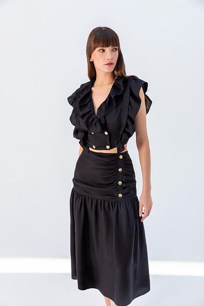 KAMEYA Linen Blouse - Front Ruffle Detail, Model No: 24S10435