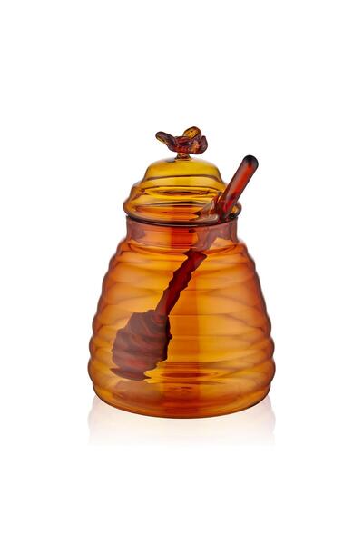 The Mia Glass Honey Jar Amber 13 cm