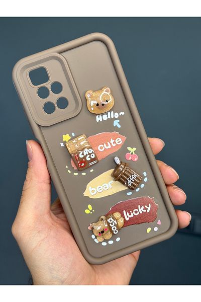 Fibaks جراب Redmi 10 2022 بتصميم منقوش لحماية الكاميرا على شكل دمية دب بني اللون غطاء سيليكون ناعم