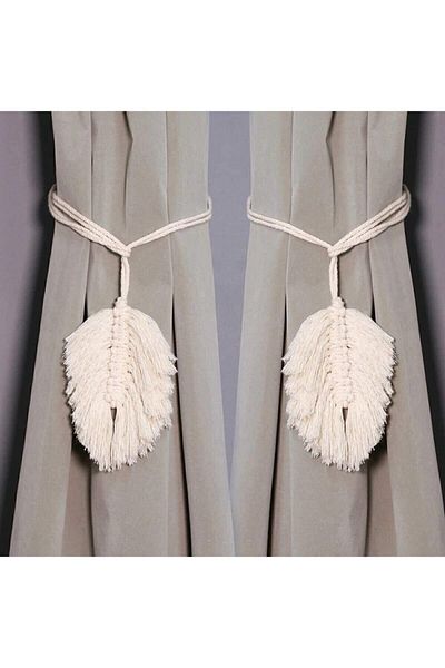 biblocunet Macrame Leaf Curtain Backdrop Tie, buckle, ornament (2 PCS) Ecru