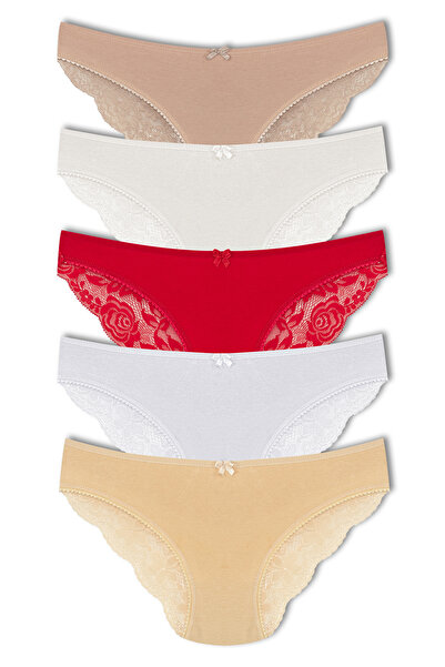 HNX 5'li Pamuklu Arkası Yarım Dantel Slip Kadın Külot