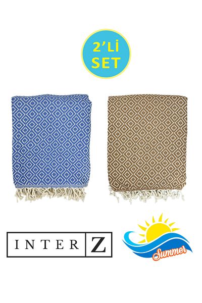 INTER Z Σετ 2 πετσέτες Peshtemal & Beach - 100% βαμβάκι, XXL 90x170cm, Bodrum