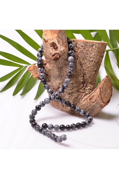 Taş Sandığı Snowflake Obsidian Stone String - 6 mm