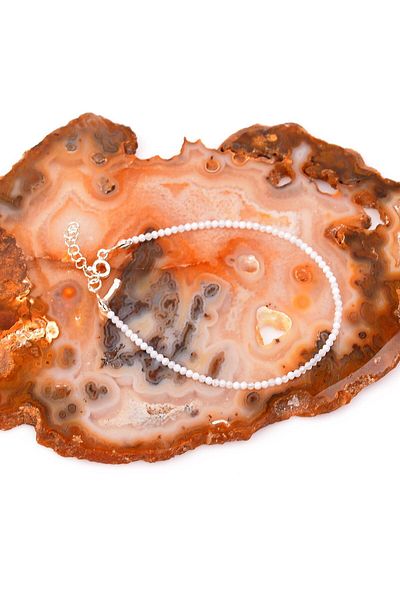 Taş Sandığı Very Thin Chalcedony Stone Silver Bracelet - 2 Mm