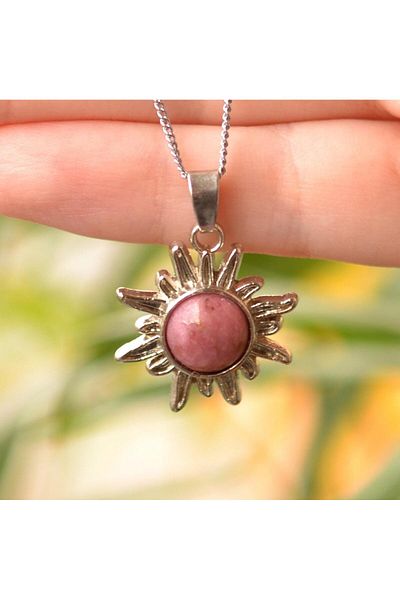 Taş Sandığı Rhodonite Stone Sun Necklace