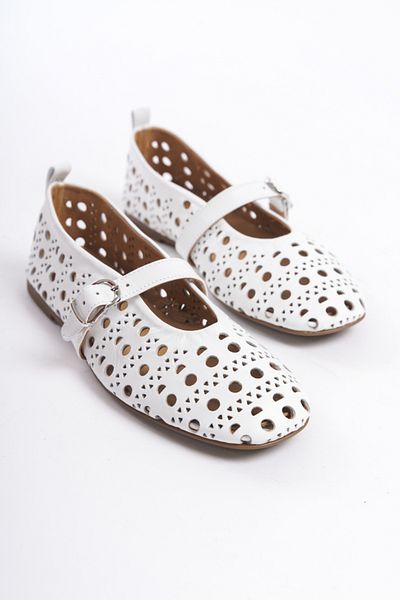 Mubiano Collection Women's Genuine Leather Ballerinas White -Mcrgn8034-B