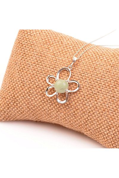 Taş Sandığı Aventurine Stone Silver Necklace - Daisy Shaped
