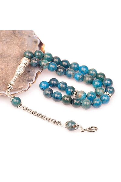 Taş Sandığı 8 Mm Apatite Stone Silver Rosary