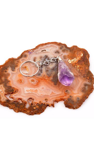 Taş Sandığı Raw Amethyst Stone Keychain - Unprocessed Natural Stone