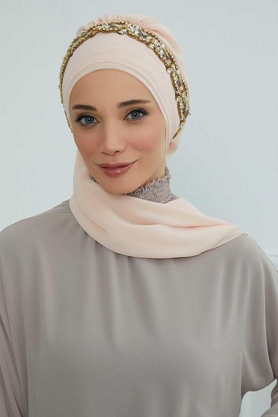 Aisha's Design عمامة شيفون جاهزة - إكسسوار حجري، تصميم، ht-101، ht-101