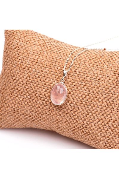 Taş Sandığı Pink Quartz Stone Silver Necklace