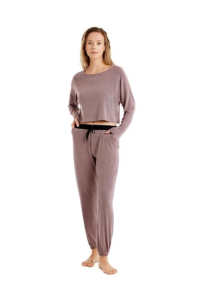 Blackspade Women's Long Sleeve Pink Viscous Pajamas Set C8T7N4O06